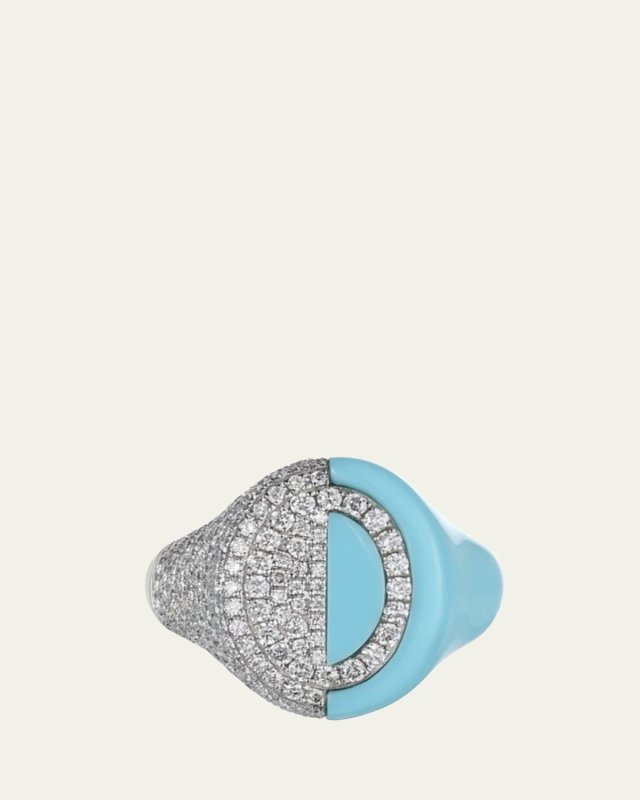 The 6th Half & Half Diamond Pave and Enamel Signet Ring